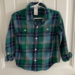 Janie and Jack plaid button up shirt boys 18-24 months blue and green fall